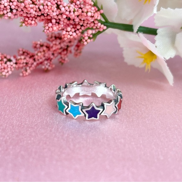 Multicolor Star Sterling Silver Band Ring - Picture 2 of 4